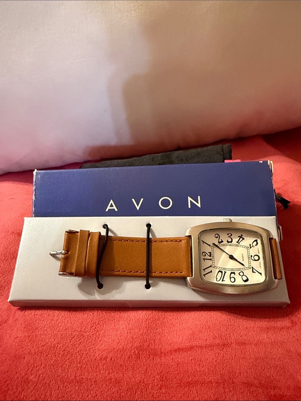 Avon Men's Tan Leather Strap Watch with Silver Case